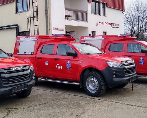 Fire engine V200 with Cobra device on ISUZU D-Max Pick Up chassis, three vehicles delivered to the Department for Emergency Situations of the Ministry of Internal Affairs of Serbia. Delivery date 12/23/2024.